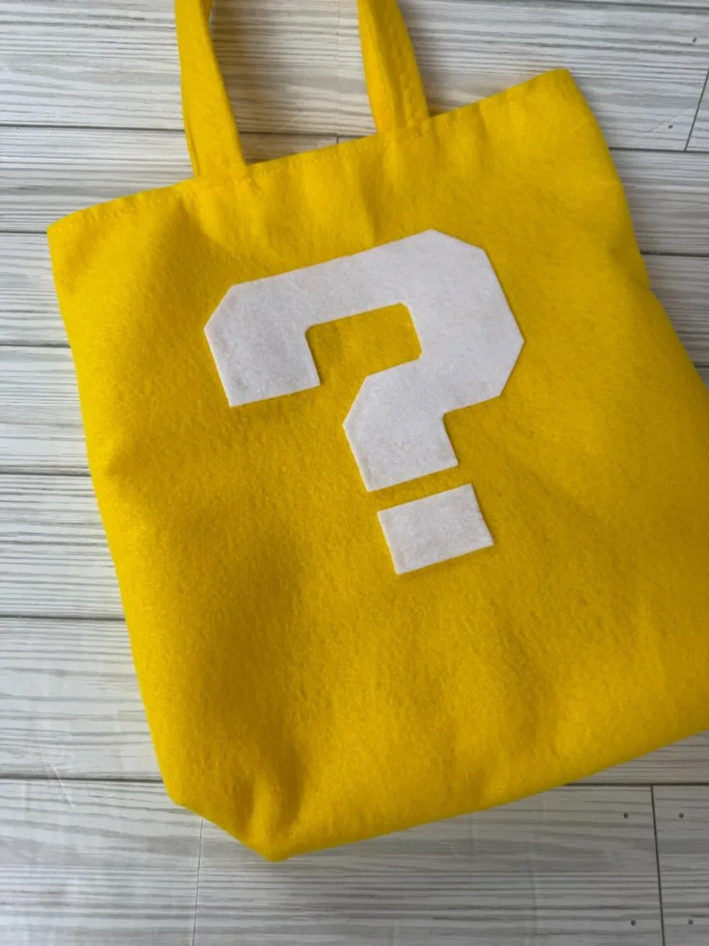 Yellow Mystery Question Mark Trick or Treat Bag, Handmade Felt Halloween Candy